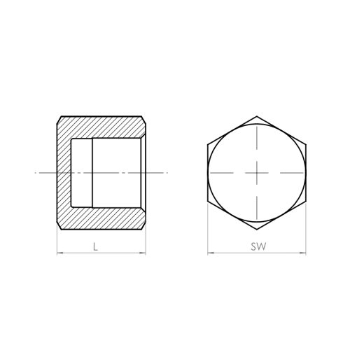 End cap, hexagon - Drawing